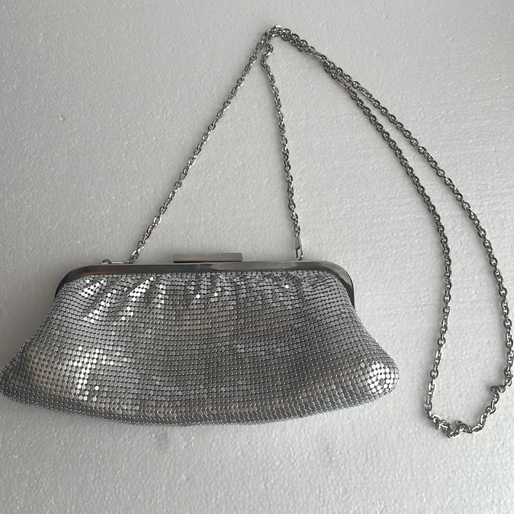 Urban expressions silver clutch evening bag Crossbody chain strap clasp closure
